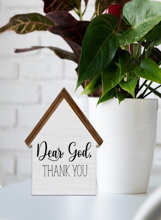 CIANMGD Christian Home Decor, Dear God Thank You House Shaped Wood Sign, Christian Farmhouse Living Room Decor for Desk Table Shelf - Image 4